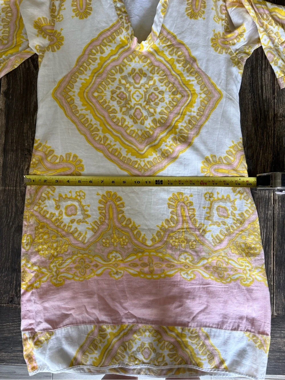 J.Crew Bazaar Linen-Cotton Tunic Dress Yellow Paisley Pink - Size 10